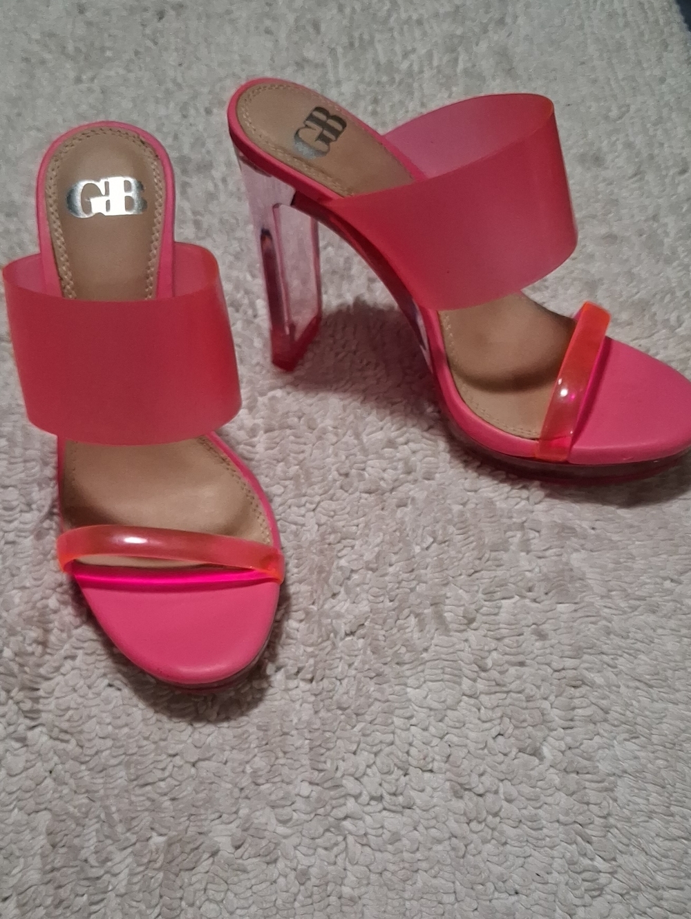 Gianni Bini Neon Pink Clear-Strap Slide Heels